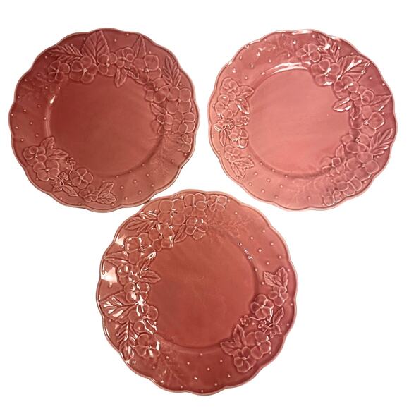 Bordallo Pinheiro Vintage Ingrid Pink Majolica Floral Dinner Plates-Set of 3 - Picture 1 of 6